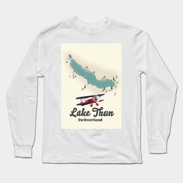 Lake Thun Switzerland map Long Sleeve T-Shirt by nickemporium1